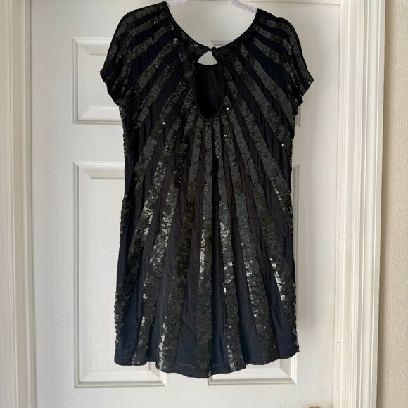 French Connection Black Sequin Stripe Shift Dress-Size 10 - Picture 2 of 10